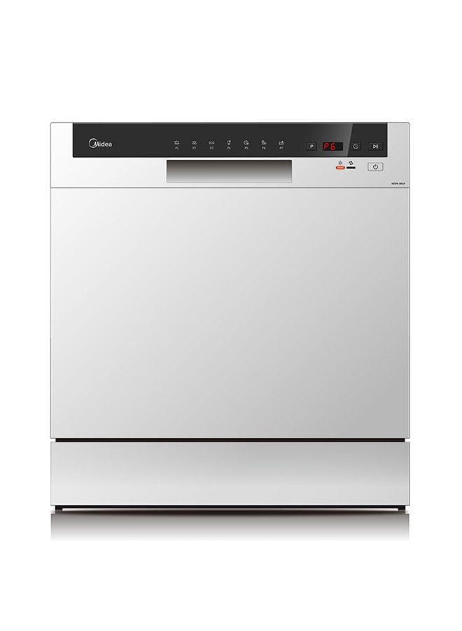 Midea - Counter Top Dishwasher, Portable, 8 Place Settings, 7 Programs, Inverter Quattro, Silent And High Energy Efficient, Rapid Wash, Child Lock, Self Cleaning, 70 Intensive White WQP83802FS Silver - Image 1