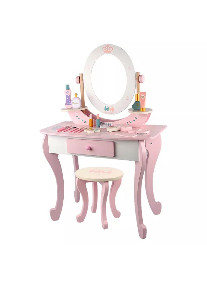 XIANGYU Simulation Playhouse Makeup Toy Wooden Dressing Table And Chair Toy Set With 16 Pcs Accessories 60x29.5x90cm - Image 1
