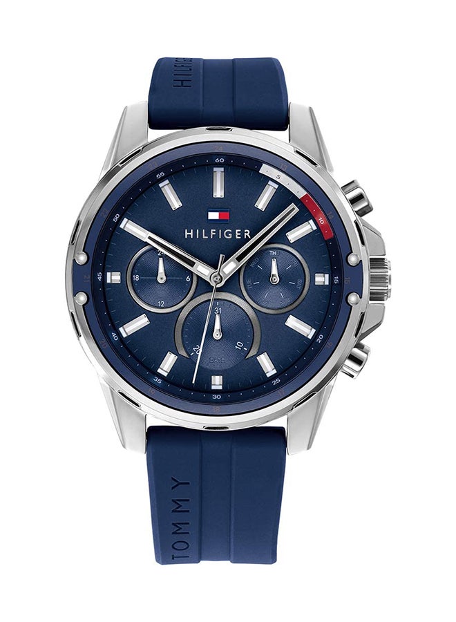 TOMMY HILFIGER Men's Mason Round Shape Silicone Strap Analog Wrist Watch 45 mm - Blue - 1791791  - Image 1