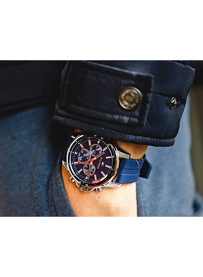 TOMMY HILFIGER Men's Mason Round Shape Silicone Strap Analog Wrist Watch 45 mm - Blue - 1791791  - Image 5