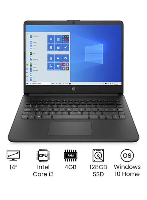 Laptop With 14" HD Antiglare Display, Intel Core i3-1115G4 / 4GB RAM / 128GB SSD / Intel UHD Graphics / English/Arabic Jet Black