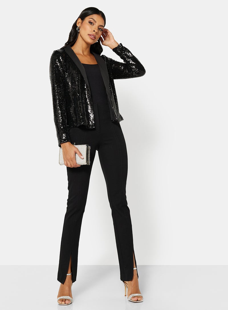 I.Scenery - Sequin Open Front Blazer Black - Image 1