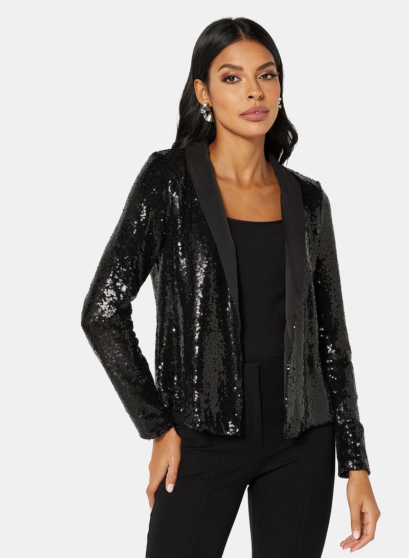 I.Scenery - Sequin Open Front Blazer Black - Image 1