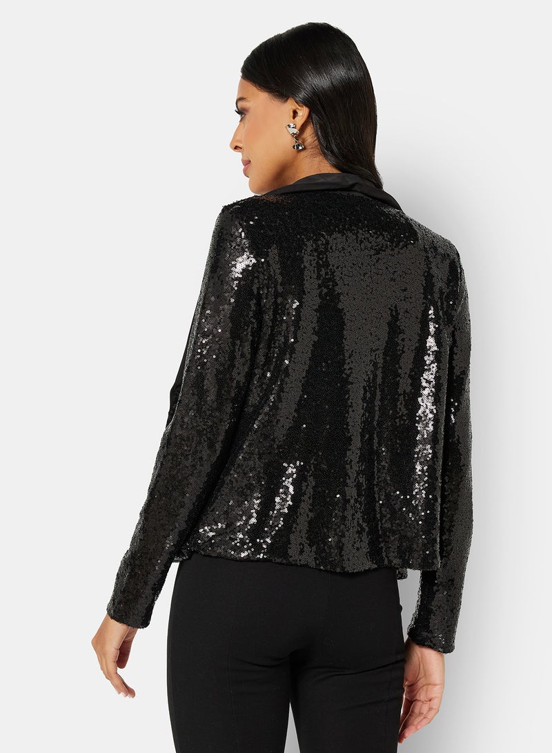 I.Scenery - Sequin Open Front Blazer Black - Image 1