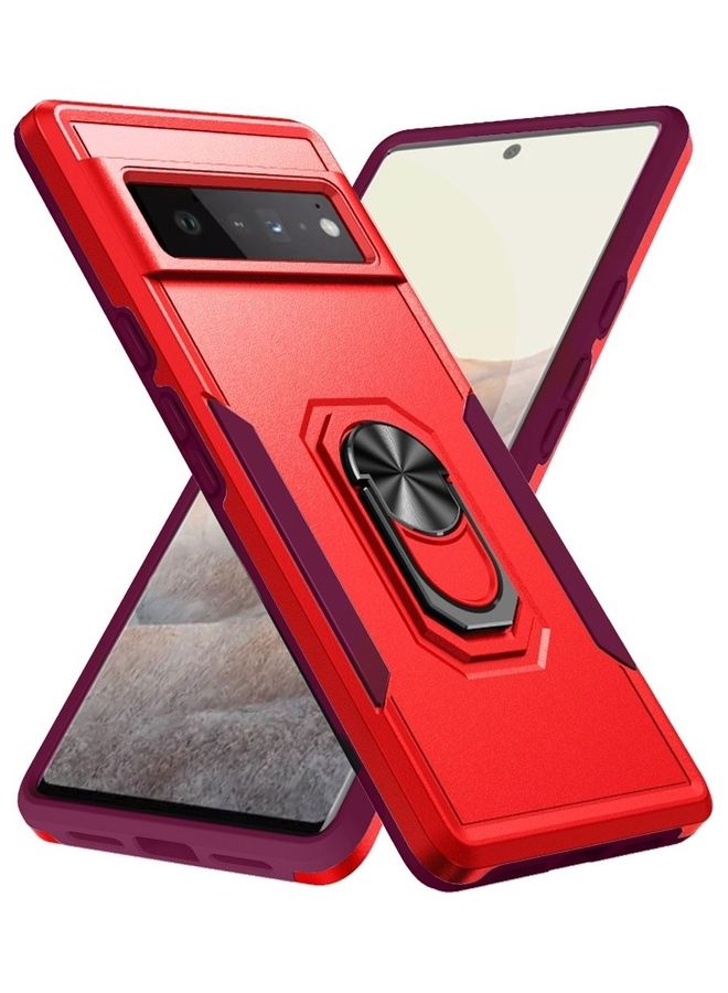 MARGOUN Google Pixel 6 Pro Hybrid Case with Magnetic Metal Ring Holder Kickstand Rugged Military Drop Protection Cover Red - Image 1