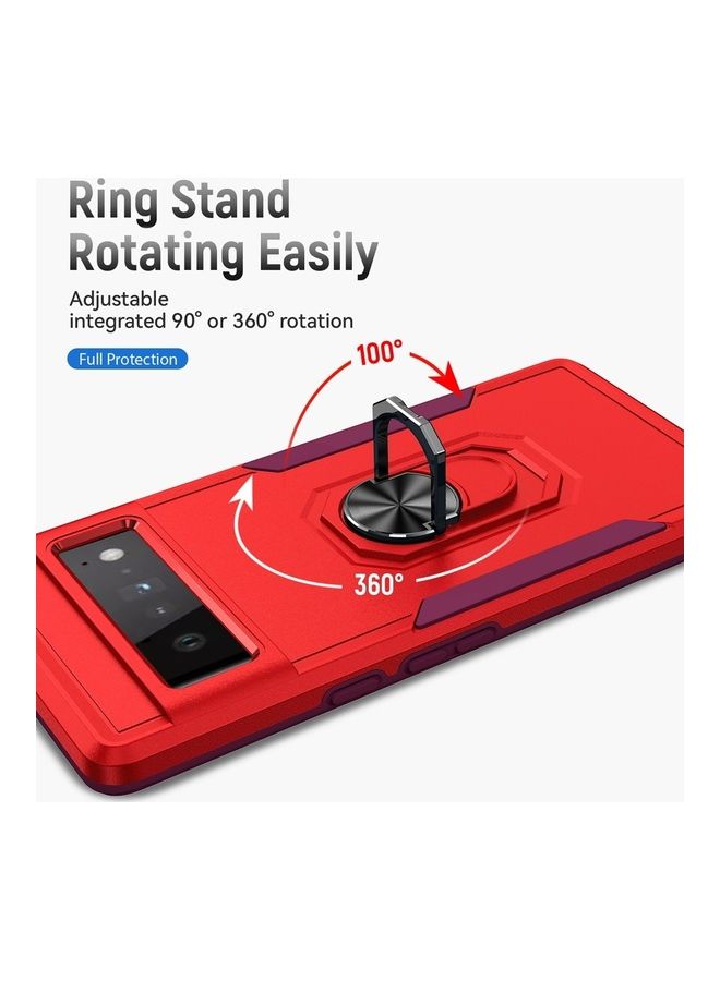 MARGOUN Google Pixel 6 Pro Hybrid Case with Magnetic Metal Ring Holder Kickstand Rugged Military Drop Protection Cover Red - Image 2