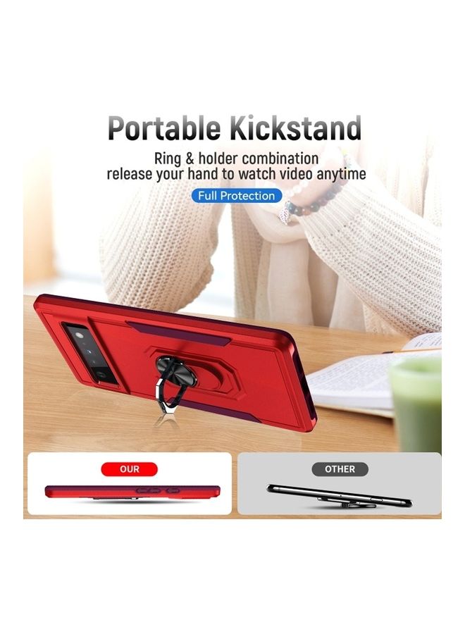 MARGOUN Google Pixel 6 Pro Hybrid Case with Magnetic Metal Ring Holder Kickstand Rugged Military Drop Protection Cover Red - Image 4