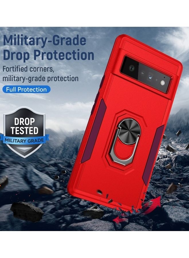 MARGOUN Google Pixel 6 Pro Hybrid Case with Magnetic Metal Ring Holder Kickstand Rugged Military Drop Protection Cover Red - Image 5