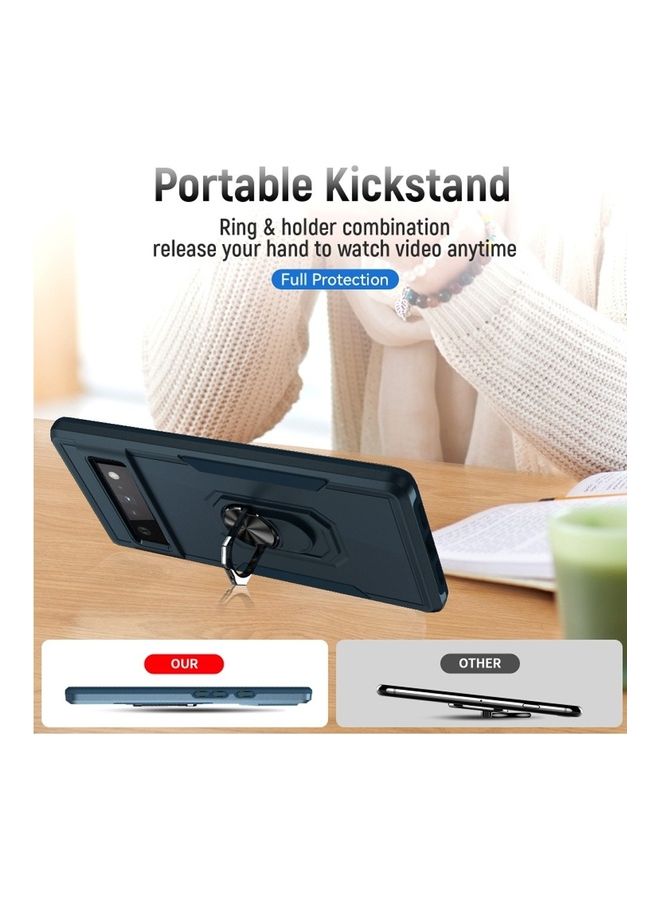 MARGOUN Google Pixel 6 Pro Hybrid Case with Magnetic Metal Ring Holder Kickstand Rugged Military Drop Protection Cover Blue - Image 3