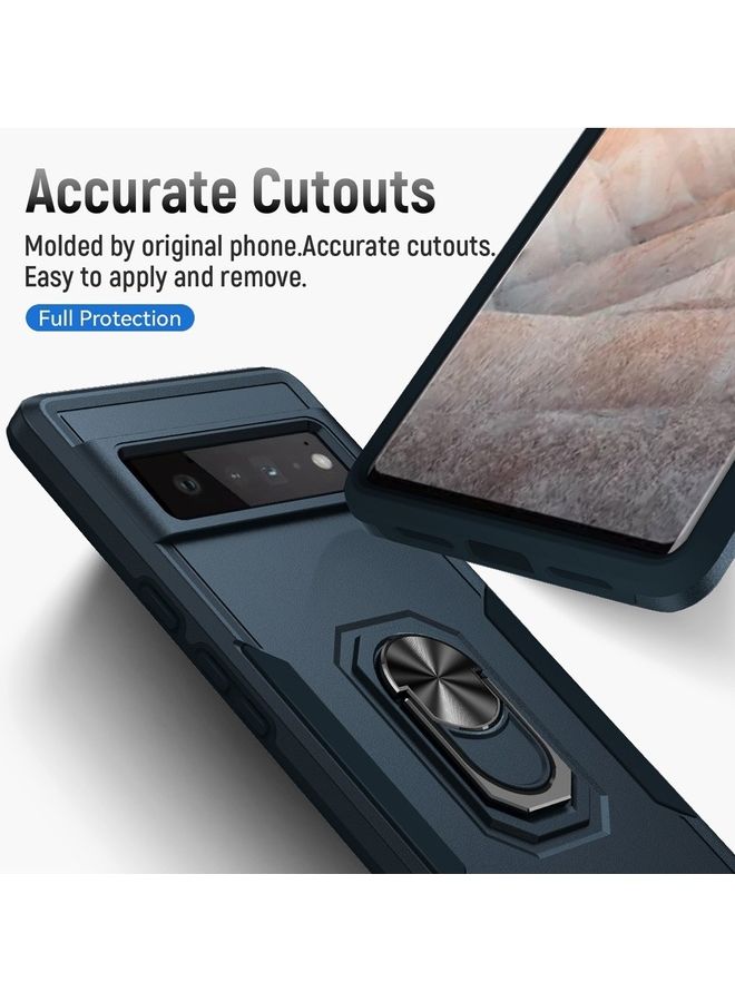 MARGOUN Google Pixel 6 Pro Hybrid Case with Magnetic Metal Ring Holder Kickstand Rugged Military Drop Protection Cover Blue - Image 5