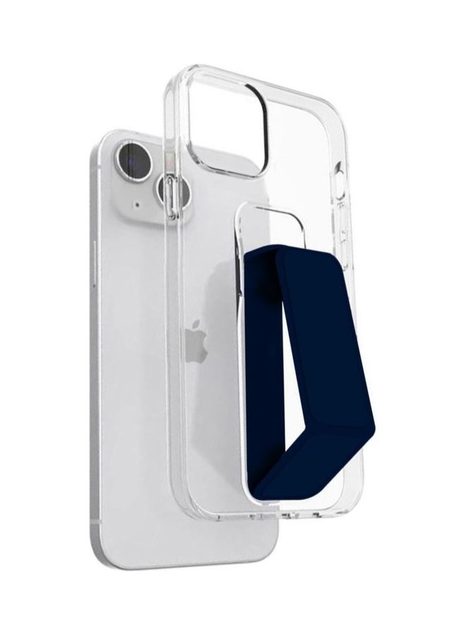 MARGOUN Apple iPhone 14 Plus Case With Hand Grip Foldable Magnetic Kickstand Wrist Strap Finger Grip Cover 6.7 Inch Clear/DarkBlue - Image 1
