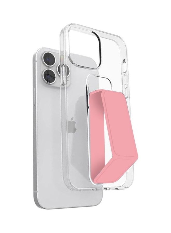 MARGOUN Hand Grip Foldable Magnetic Kickstand Wrist Strap Finger Grip Case Cover For Apple iPhone 14 Pro Max 6.7 inch Clear/Pink - Image 1