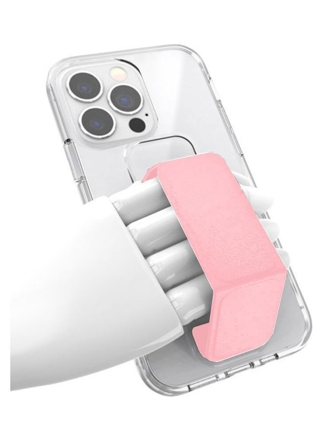 MARGOUN Hand Grip Foldable Magnetic Kickstand Wrist Strap Finger Grip Case Cover For Apple iPhone 14 Pro Max 6.7 inch Clear/Pink - Image 2