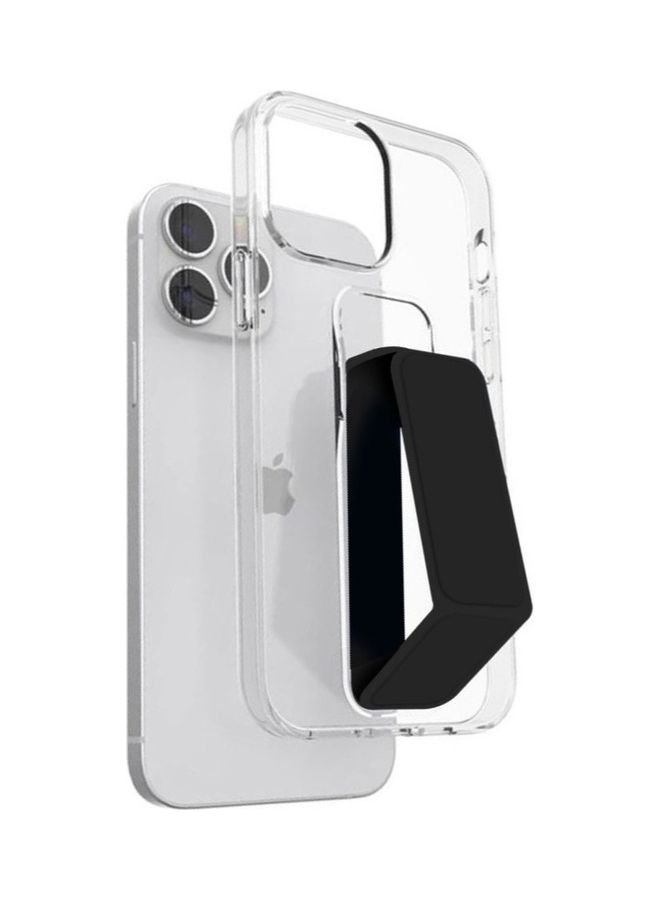 MARGOUN - Hand Grip Foldable Magnetic Kickstand Wrist Strap Finger Grip Case Cover For Apple iPhone 14 Pro Max 6.7 inch Clear/Black - Image 1