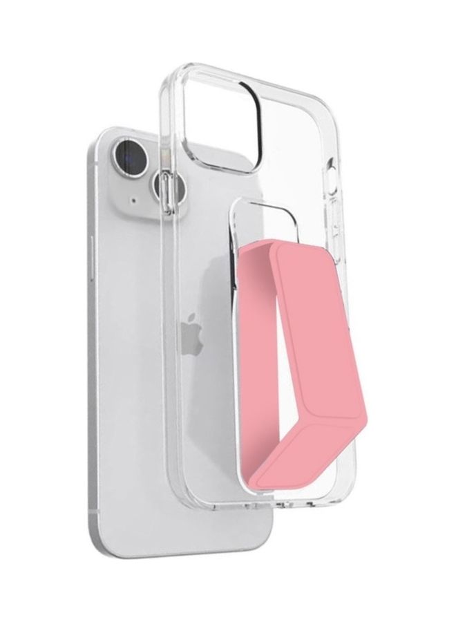 MARGOUN Hand Grip Foldable Magnetic Kickstand Wrist Strap Finger Grip Case Cover For Apple iPhone 14 6.1 inch Clear/Pink - Image 1