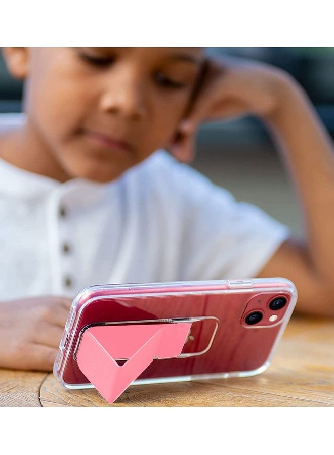 MARGOUN Hand Grip Foldable Magnetic Kickstand Wrist Strap Finger Grip Case Cover For Apple iPhone 14 6.1 inch Clear/Pink - Image 5