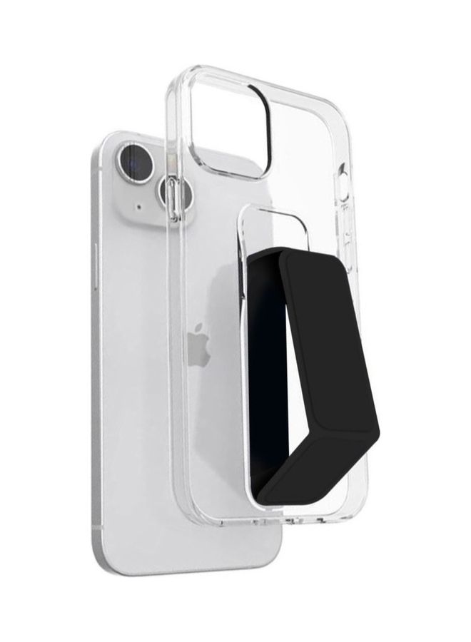 MARGOUN Hand Grip Foldable Magnetic Kickstand Wrist Strap Finger Grip Case Cover For Apple iPhone 14 Plus 6.7 inch Clear/Black - Image 1