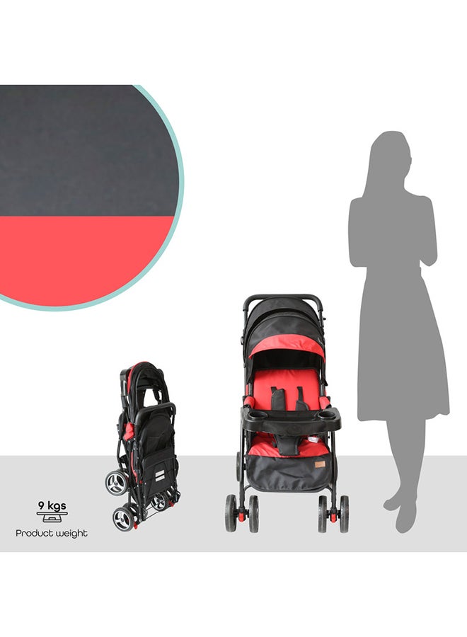 Luxury Canopy Pair Twin Stroller With Removable Armrest or Tray - Fire Red