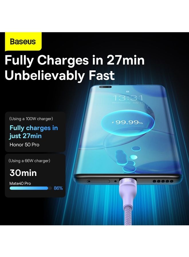 Fast Charging USB Type C 100W, Lightning Charge for iPhone 14 Pro Max, and Micro 18W, Data Cable 1.2M Compatible for Apple 13 12 11, MacBook, iPad, Samsung, Huawei, and More Purple