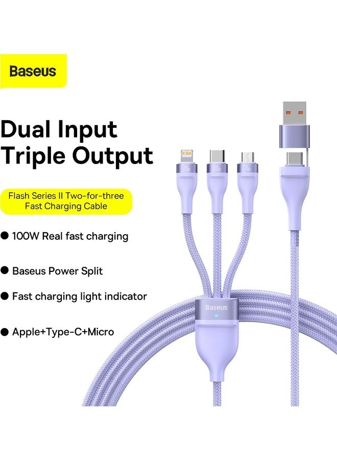 Baseus - Fast Charging USB + C to Type C 100W, Lightning 20W for iPhone 14 Pro Max, and Micro 18W, Data Cable 1.2M Compatible for Apple 13 12 11, MacBook, iPad, Samsung, Huawei, and More Purple - Image 1