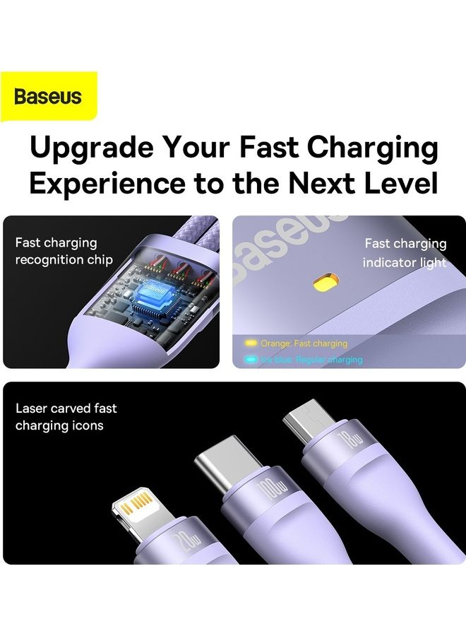 Baseus - Fast Charging USB + C to Type C 100W, Lightning 20W for iPhone 14 Pro Max, and Micro 18W, Data Cable 1.2M Compatible for Apple 13 12 11, MacBook, iPad, Samsung, Huawei, and More Purple - Image 1