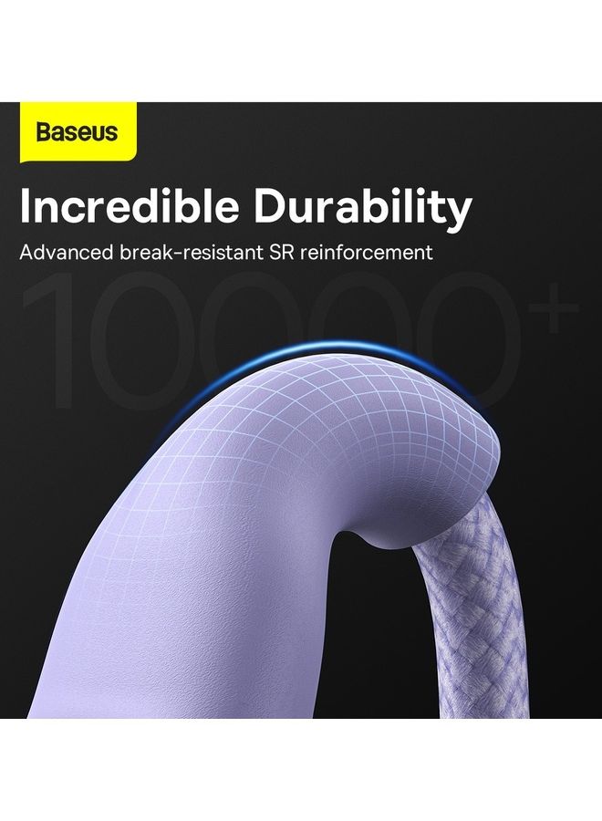 Baseus - Fast Charging USB + C to Type C 100W, Lightning 20W for iPhone 14 Pro Max, and Micro 18W, Data Cable 1.2M Compatible for Apple 13 12 11, MacBook, iPad, Samsung, Huawei, and More Purple - Image 1