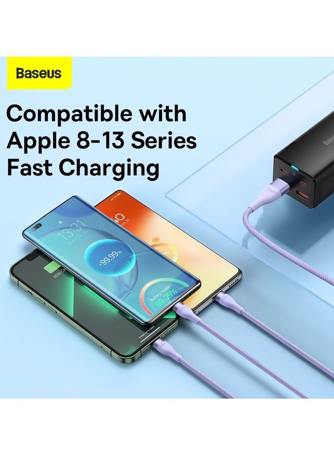 Baseus - Fast Charging USB + C to Type C 100W, Lightning 20W for iPhone 14 Pro Max, and Micro 18W, Data Cable 1.2M Compatible for Apple 13 12 11, MacBook, iPad, Samsung, Huawei, and More Purple - Image 1