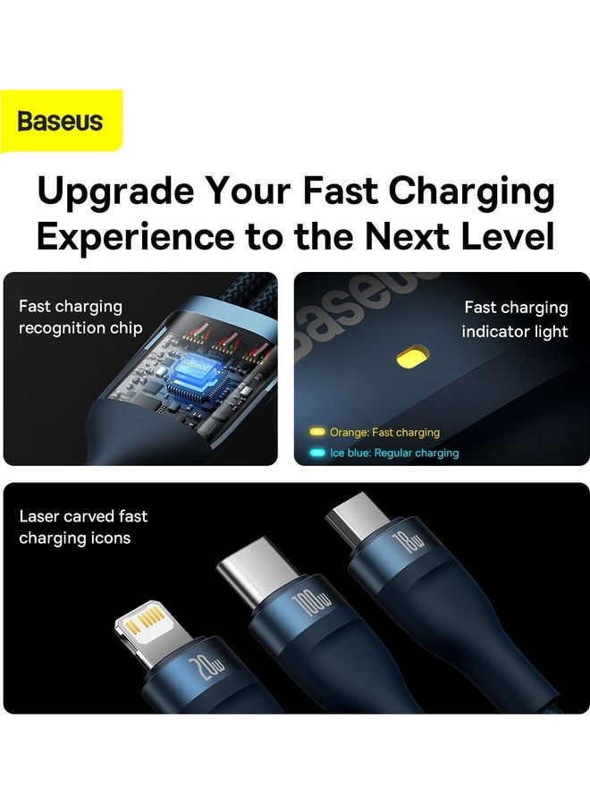 Baseus - Fast Charging USB + C to Type C 100W, Lightning 20W for iPhone 14 Pro Max, and Micro 18W, Data Cable 1.2M Compatible for Apple 13 12 11, MacBook, iPad, Samsung, Huawei, and More Blue - Image 1