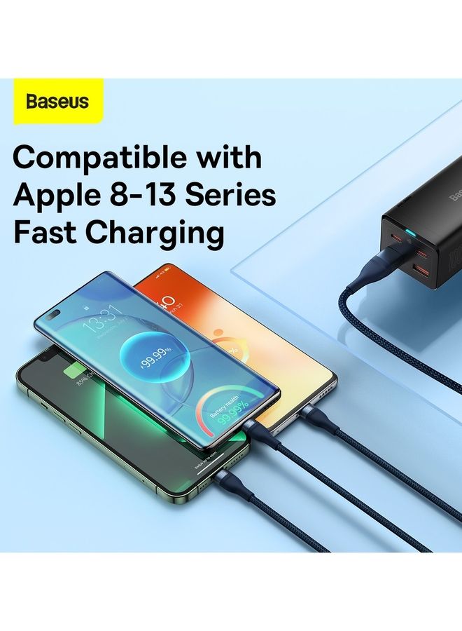 Baseus - Fast Charging USB + C to Type C 100W, Lightning 20W for iPhone 14 Pro Max, and Micro 18W, Data Cable 1.2M Compatible for Apple 13 12 11, MacBook, iPad, Samsung, Huawei, and More Blue - Image 1