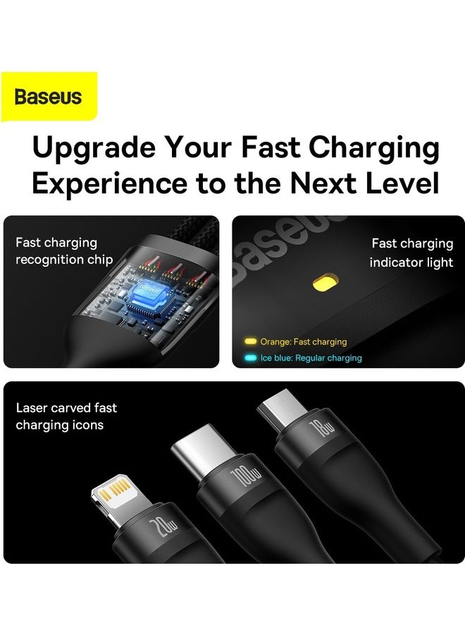 Baseus - Fast Charging USB + C to Type C 100W, Lightning 20W for iPhone 14 Pro Max, and Micro 18W, Data Cable 1.2M Compatible for Apple 13 12 11, MacBook, iPad, Samsung, Huawei, and More Black - Image 1