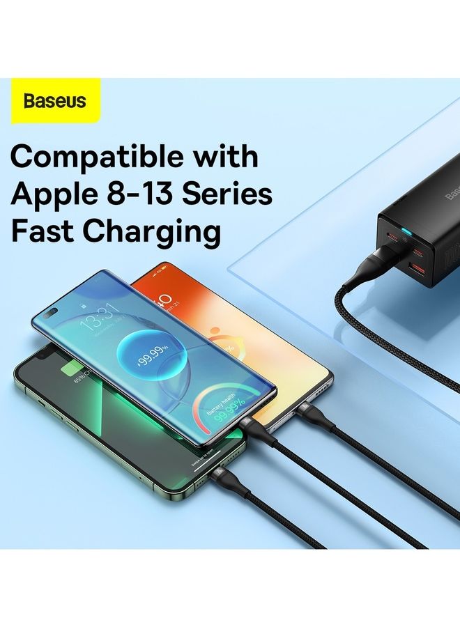 Baseus - Fast Charging USB + C to Type C 100W, Lightning 20W for iPhone 14 Pro Max, and Micro 18W, Data Cable 1.2M Compatible for Apple 13 12 11, MacBook, iPad, Samsung, Huawei, and More Black - Image 1