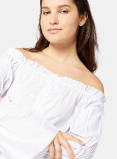 FEMME LUXE Ruched Long Sleeve Crop Top White  - Image 3