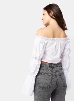 FEMME LUXE Ruched Long Sleeve Crop Top White  - Image 2