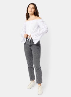 FEMME LUXE Ruched Long Sleeve Crop Top White  - Image 4