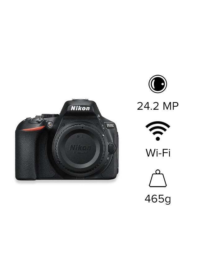 كاميرا DSLR D5600 مع عدسة AF-P DX NIKKOR 18-55mm f/3.5-5.6G VR بدقة 24.2 ميجابكسل، واي فاي مدمج، NFC وبلوتوث، لون أسود