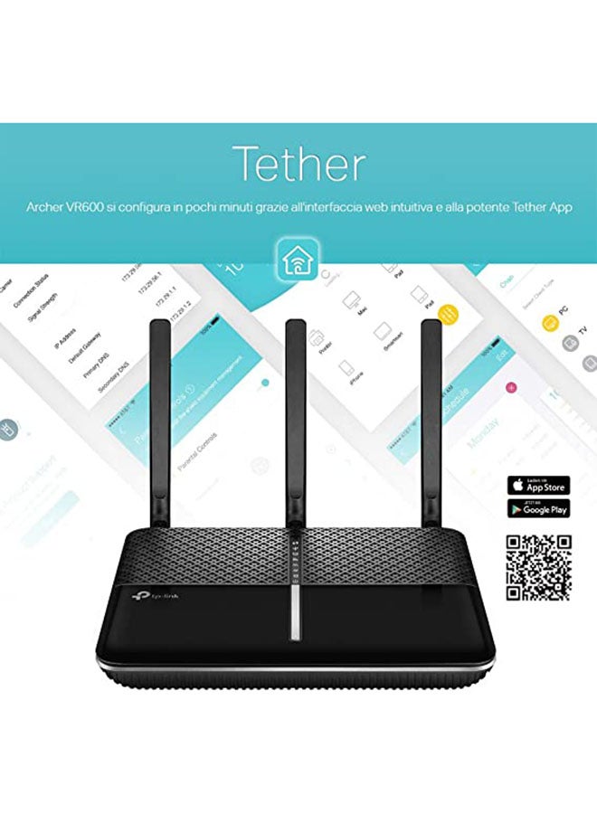 TP-LINK - Archer VR600 AC1600 Wireless Gigabit VDSL/ADSL Modem Router 1733Mbps+300 Black - Image 1