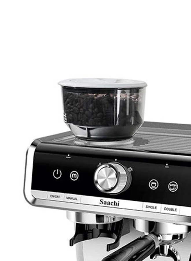 Saachi All-In-One Coffee Maker / Grinder to make Espresso, Cappuccino and Latte with 15 Bar Professional Steam Pressure Pump, 30 Grind Grade Settings and 2 Optional Filters 2.8 L 1550 W NL-COF-7063G-ST Grey/Black