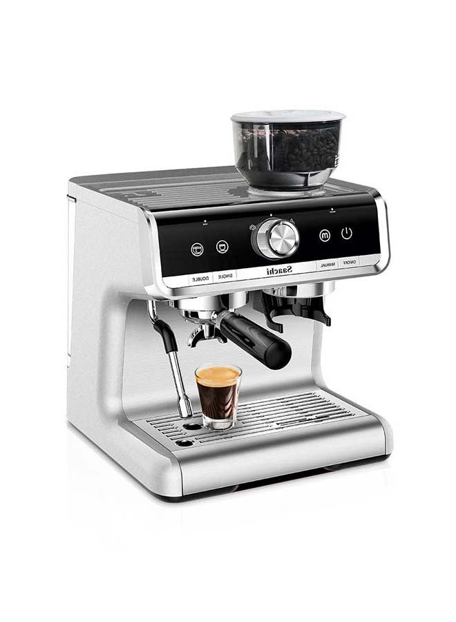 Saachi - All-In-One Coffee Maker / Grinder to make Espresso, Cappuccino and Latte with 15 Bar Professional Steam Pressure Pump, 30 Grind Grade Settings and 2 Optional Filters 2.8 L 1550 W NL-COF-7063G-ST Grey/Black - Image 1