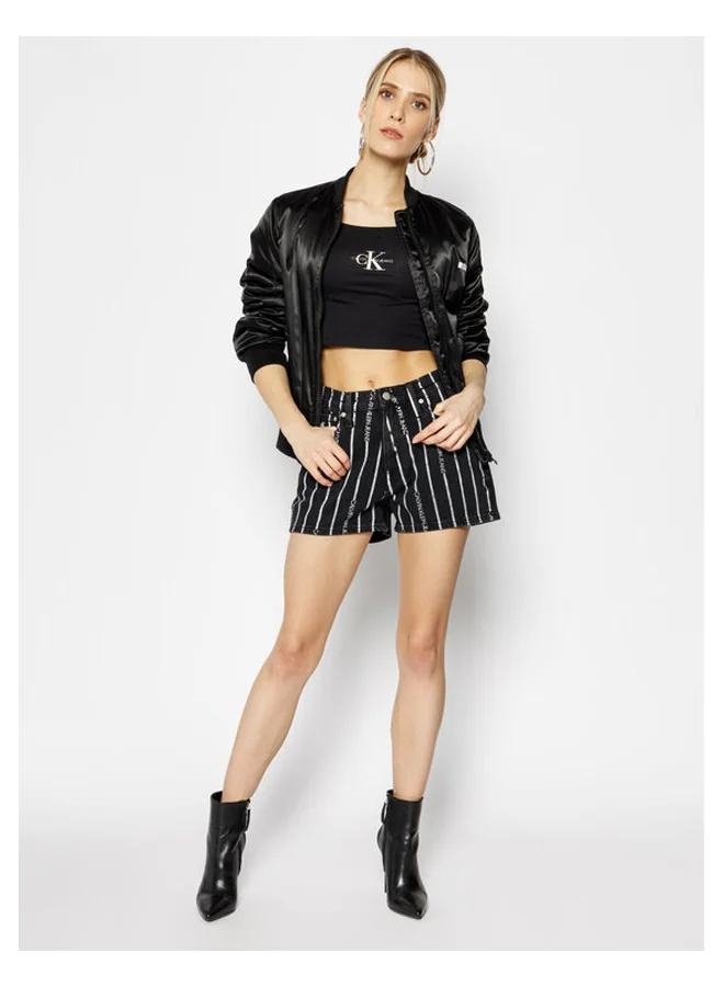 Calvin Klein Jeans Logo Stripe Denim Shorts Black Wash Stripe