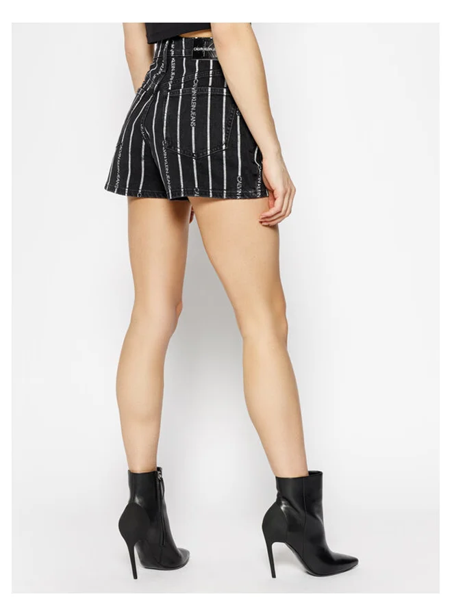 Calvin Klein Jeans Logo Stripe Denim Shorts Black Wash Stripe