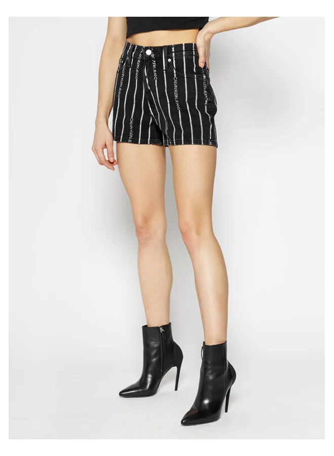 Calvin Klein Jeans Logo Stripe Denim Shorts Black Wash Stripe