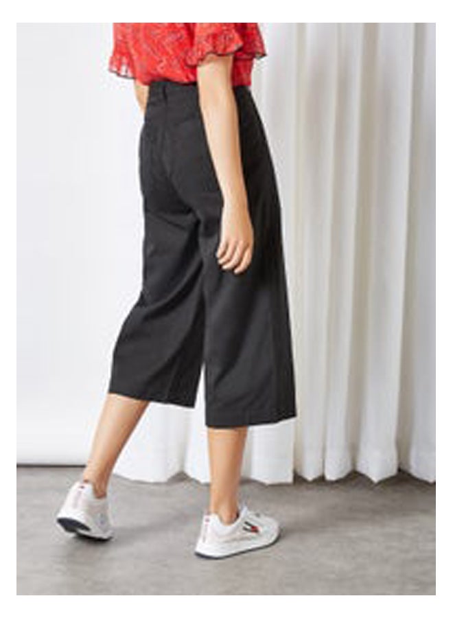 TOMMY JEANS High Rise Wide Leg Cropped Trousers Black - Image 3