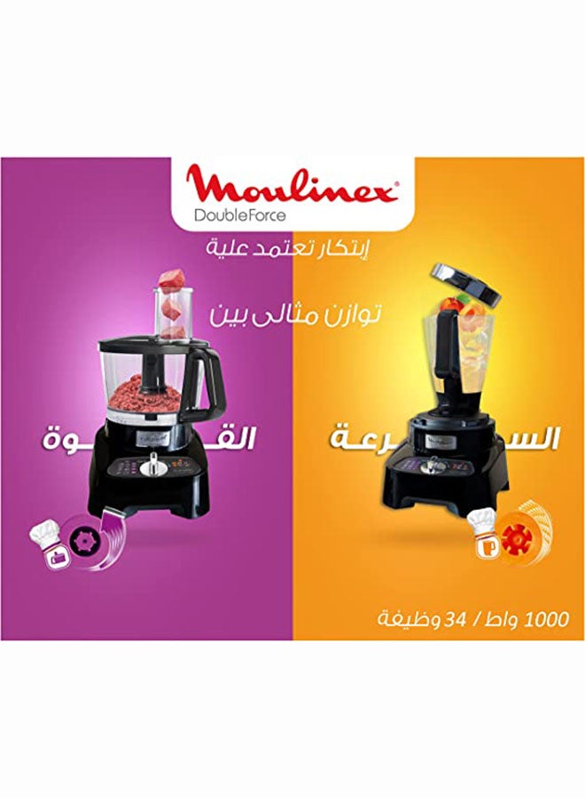 Moulinex - Double Force Food Processor with 10 attachments, 34 functions, 3L Bowl, 2L Blender, 3 L 1000 W FP824825 Black - Image 1