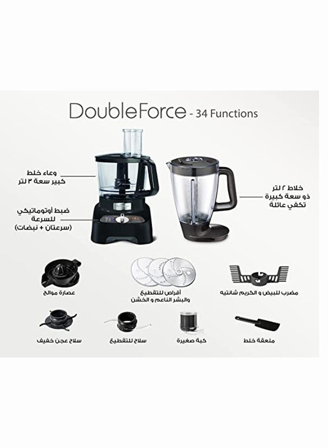 Moulinex - Double Force Food Processor with 10 attachments, 34 functions, 3L Bowl, 2L Blender, 3 L 1000 W FP824825 Black - Image 1