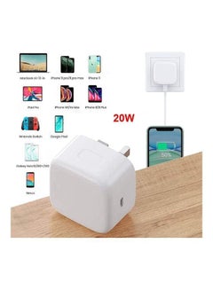 روك بو 20 وات PD iPhone 14 Pro Type-C شاحن قابس محول سفر عالمي USB-C قابس متوافق مع iPhone 14 Pro Max/14 Pro/14 Plus/14/13/12/11، سامسونج أبيض لون أبيض  - Image 3