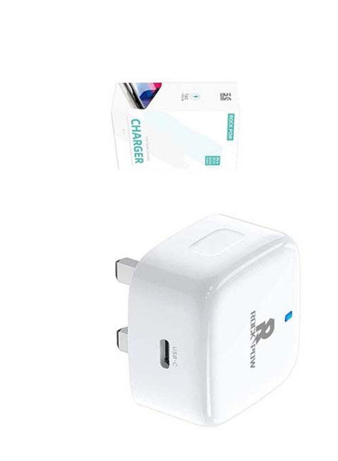 Rock Pow - 20W PD iPhone 14 Pro Type-C Charger Plug Universal Travel Adapter USB-C Plug Compatible for iPhone 14 Pro Max/14 Pro/14 Plus/14/13/12/11,Samsung White - Image 1