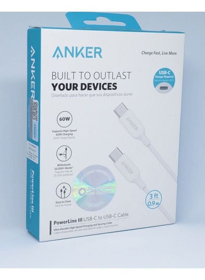 آنكر - كابل باور لاين 3 بمنفذ USB-C إلى منفذ USB-C أبيض - Image 1