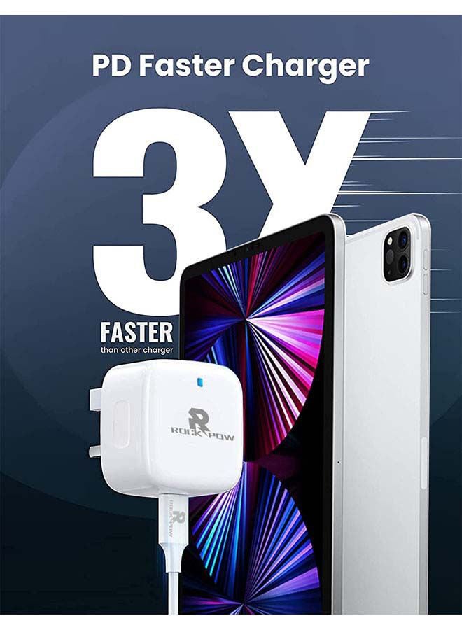 روك بو PD 25W قابس شاحن فائق السرعة مع كابل USB C 1M محول حائط سريع الشحن توصيل الطاقة متوافق مع iPad Mini 6، iPad Pro/Air، Galaxy S22/S21/S20 Ultra/Note20/S9/S10، Huawei، xiaomi، Oneplus 8 Pro - Image 2