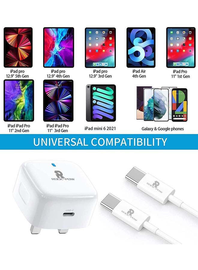 روك بو PD 25W قابس شاحن فائق السرعة مع كابل USB C 1M محول حائط سريع الشحن توصيل الطاقة متوافق مع iPad Mini 6، iPad Pro/Air، Galaxy S22/S21/S20 Ultra/Note20/S9/S10، Huawei، xiaomi، Oneplus 8 Pro - Image 4