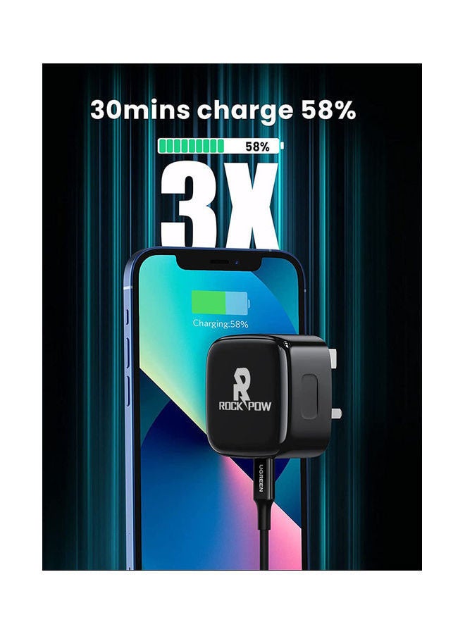 Rock Pow PD 20W USB C Charger Set for iPhone 13 Pro,iPad 2021 Type C Fast Charging Wall Plug with Lightning Cable Compatible for New iPad 9,iPhone 13 Pro/13 Pro Max/13/13mini/12 Pro/11 Pro,iPad Pro 2021 Black  - Image 2